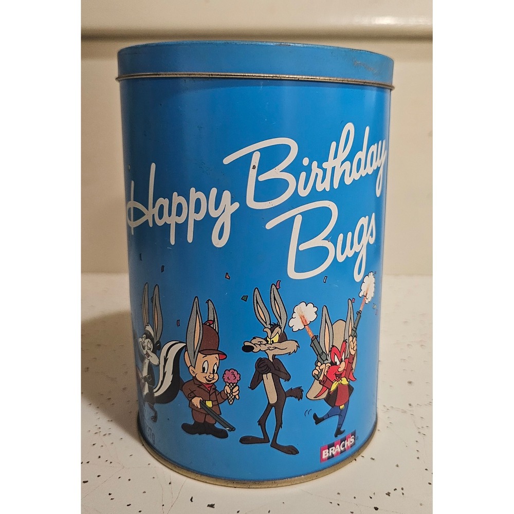Vintage 1980s Brachs Happy Birthday Bugs Bunny Looney Tunes Candy Tin Can